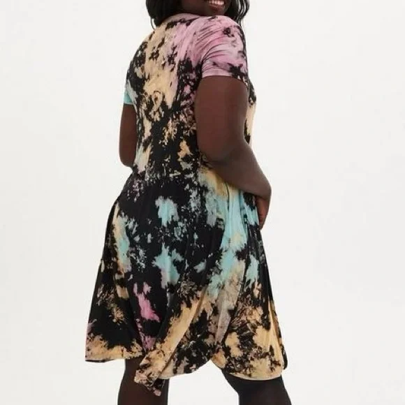 Torrid Mini Super Soft Knits Trapeze V-Neck Dress Tie dye black Plus Size 5X - Picture 2 of 15